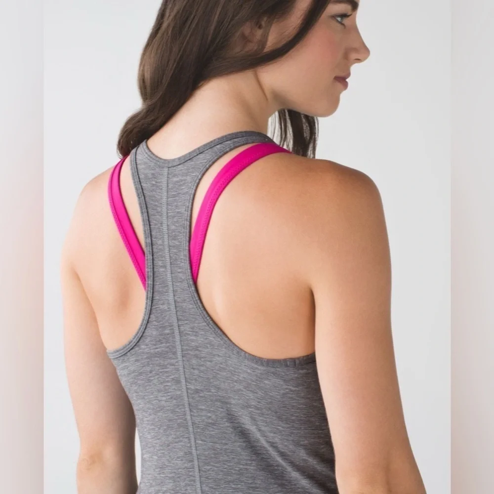 Lululemon Inspiration Tank II Layered Bra Heathered Slate Jeweled Magenta